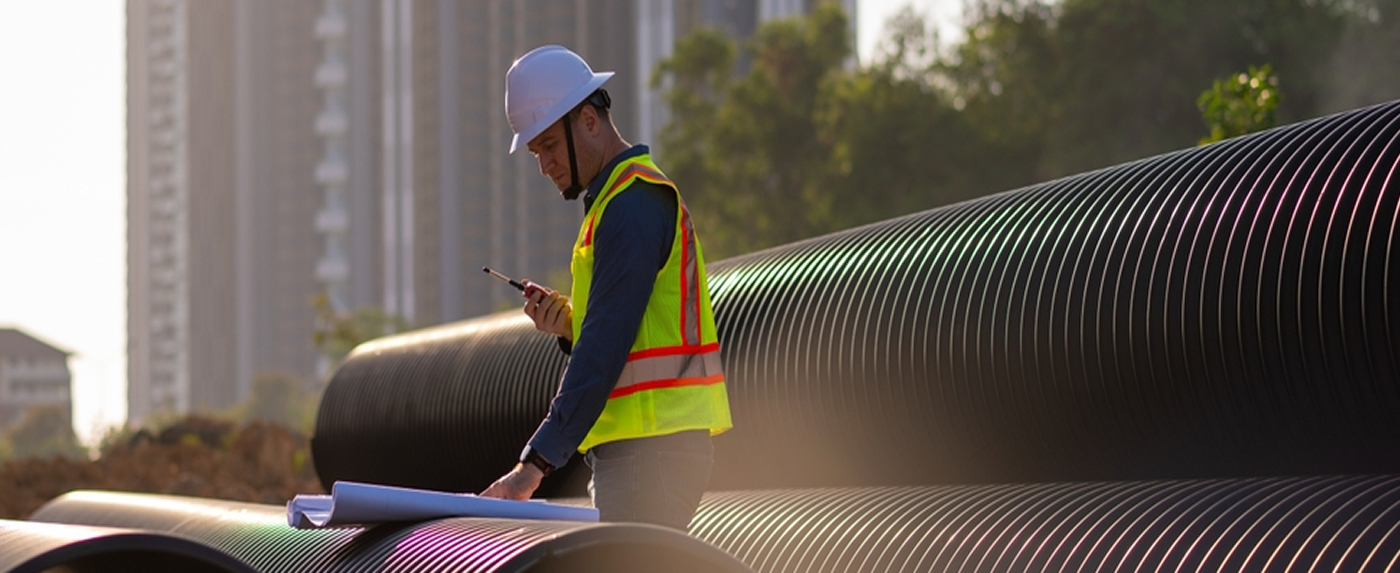 Engineer reviewing work on site